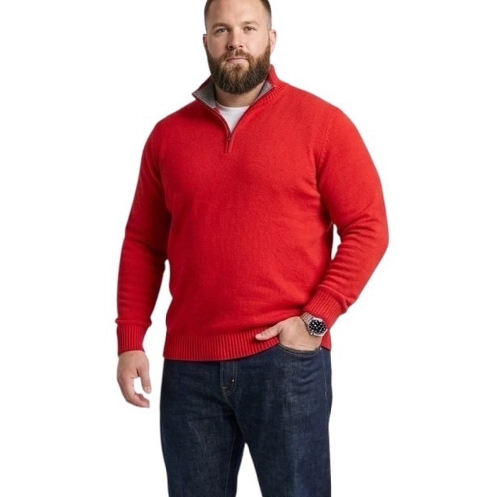 Paolo Mondo Mens XL Red Merino Wool‎ Cashmere Quarter Zip Sweater Made in Italy